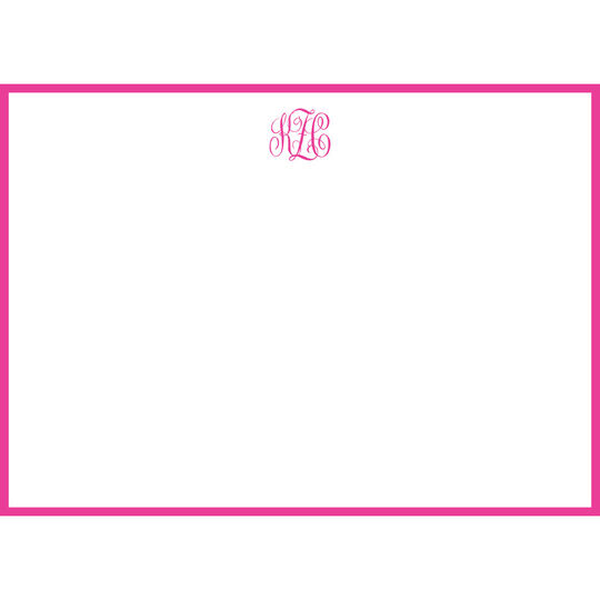 Hot Pink Hand-Bordered Flat Note Cards - Raised Ink
